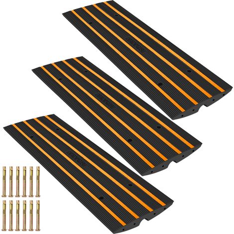 VEVOR Lot de 3 rampes deallee a 1 canal Capacite de 999.9 kg Pont en caoutchouc 6,6 cm pour Allee Station de Chargement, Garage, Trottoir, Voiture, Camion, Scooter