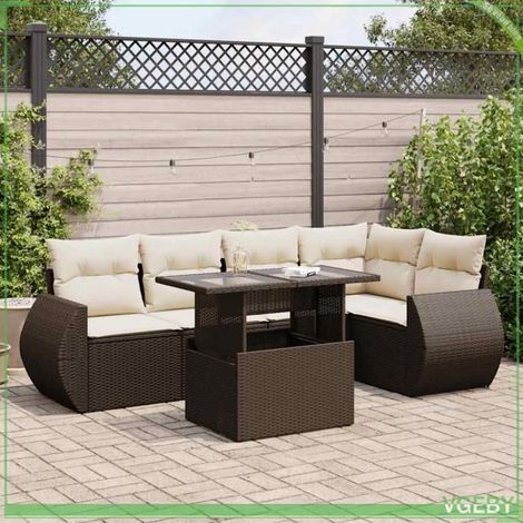 Salon de jardin - FAF7291712443893 - Résine tressée marron - 6 places - Rangement sous siège (1/5)