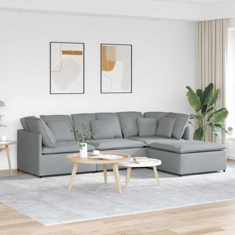 vidaXL Sofá modular con reposapiés y cojines, tejido gris claro (1/5)