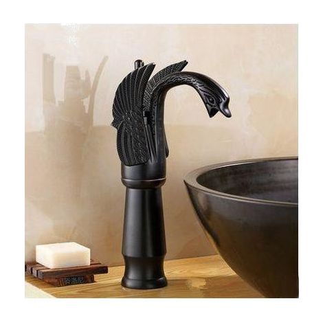 Mitigeur lavabo salle de bain haut noir, robinet de lavabo à 1 poignée, corps en laiton, installation sur comptoir, avec cartouche céramique (1/5)