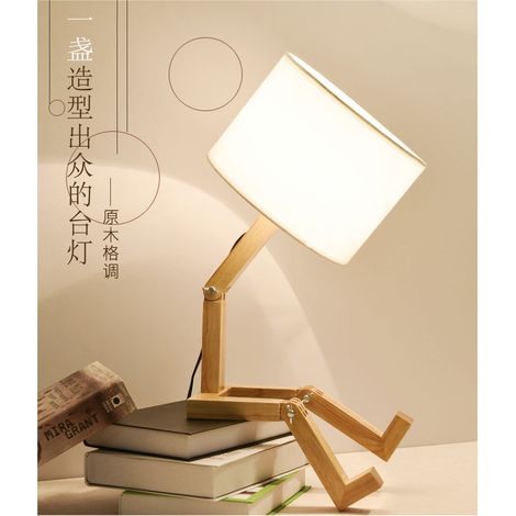 Lampe de table en bois massif, forme variable réglable, base E27, pour salon, chambre à coucher, chevet, bureau