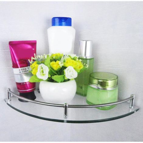 Étagère d'angle murale en verre (lot de 4) pour salle de bain ou douche, avec supports en alliage d'aluminium, 330 mm, idéale pour la maison ou l'hôtel. (1/5)
