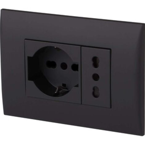 PLACCA C/SUPP PRESA BIPAS+PRESA BIPAS SCHUKO NERO - 1 pezzo