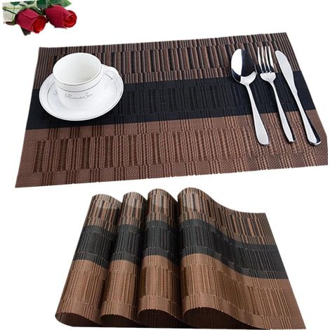 Set mit 6 rutschfesten PVC-Tischsets, 45 x 30 cm, abwaschbar, für Küche/Wohnzimmer/Garten/Esszimmer, schwarzbraun