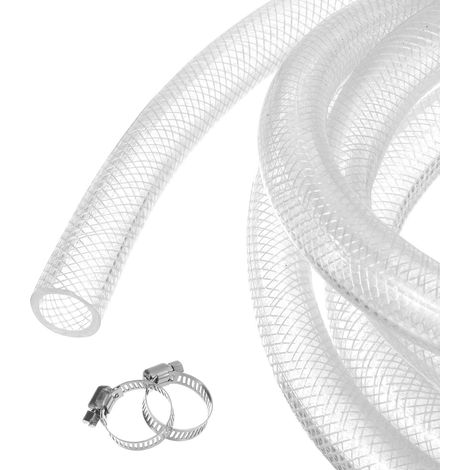5m/16ft 19x25.4mm Tresse Plastique PVC Transparent Tube Renforce Vinyle Souple, pour Arrosage Jardin, Tuyau Eau, Aquarium - 3/4" x 1"/avec 2pcs Colliers (1/5)