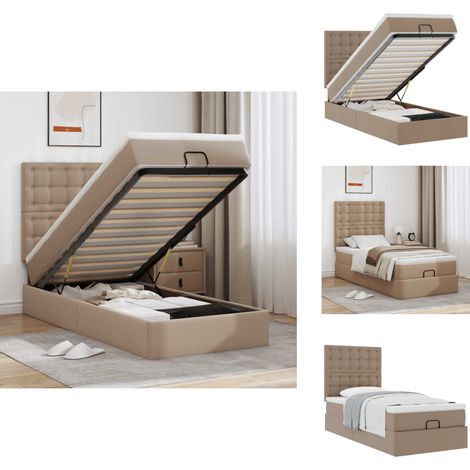 Ottoman-Bett mit Matratze Cappuccino-Braun 100x200cm Kunstleder - Ottoman-Bett - Ottoman-Betten - Bettrahmen - Bettrahmen Mit Stauraum (1/5)