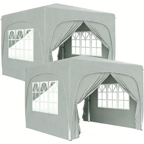 2er-Set  pavillon 3x3m, wasserabweisend Stabil Winterfest Pop-up Faltpavillon, UV Schutz 50+, Faltbar Partyzelt Gartenzelt mit 4 Seitenteilen Tasche Gartenpavillon für Camping Garten, Hellgrau