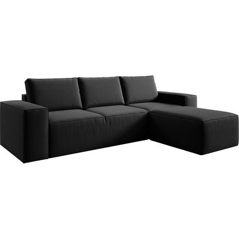 Canapé d'angle droit convertible moderne tissu noir Willace 302cm (1/5)