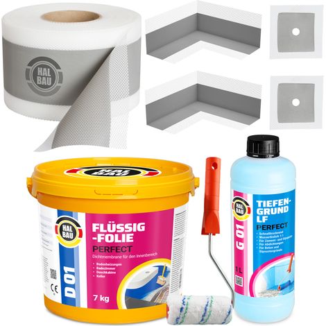 HALBAU Dichtset für Duschabdichtung Bad Abdichtung Dichtband Flüssigfolie 7kg H18 (1/5)