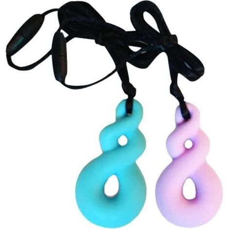 Mâcher le collier 2Pcs Chewingry collier calmant pour l\'autisme TDAH Oral moteur morsure besoins de dentition (bleu clair + violet) (1/4)