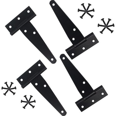 Charnière de porte de jardin en forme de T, 4 pièces, charnière pliante avec vis fournies, pour porte de hangar, fixation solide, dimensions 5 pouces (1/4)