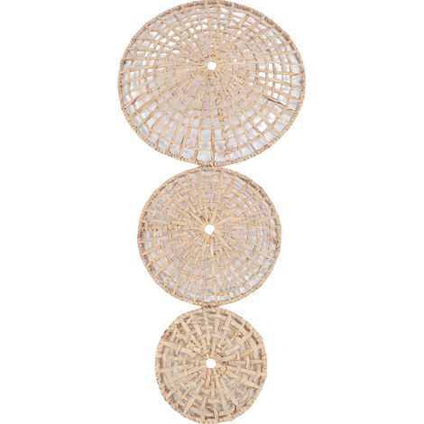 Lot de 3 paniers muraux ronds en rotin tressé, diamètres 50 35 25 cm, déco murale 3D artisanale pour intérieur (1/5)