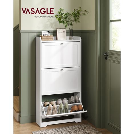Vasagle – Meuble à chaussures blanc nuage – Rangement 12 à 20 paires – Dimensions 24 x 60 x 121,2 cm – Cloison ajustable et rebords surélevés