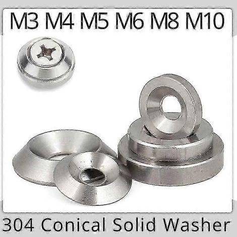 Rondelles fraisées M3 M4 M5 M6 M8 M10, rondelles coniques pleines plates, concaves et convexes, rondelles coniques en acier inoxydable, 10 pièces, cône M6x18x3,5 (1/4)
