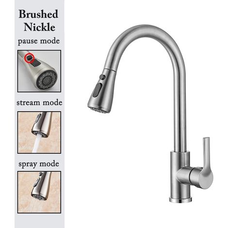 Grifo de cocina con rociador extraíble, doble manija, CF04043NBWM, acabado cepillado. (1/2)