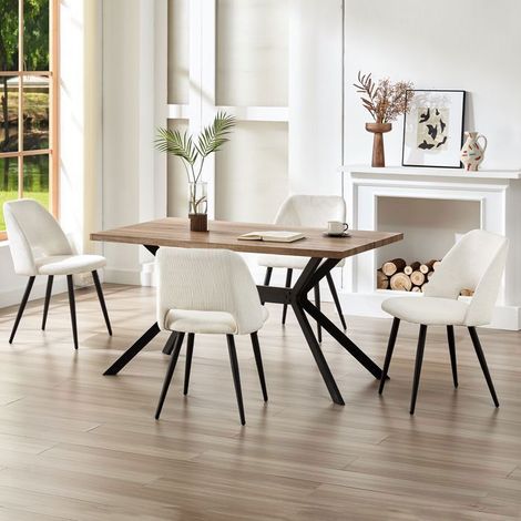 Ensemble table à manger - WAFTING - WAFTING - 4 places - Grain de hêtre foncé - Chaises velours beige (1/5)