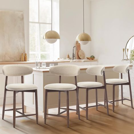 Tabourets de Bar avec Dossier, Lot de 4 - Chaises de Cuisine à Dossier avec Pieds en Bois pour Cuisine, Bar, Salle à Manger, Bureau, Couleur Beige (1/5)