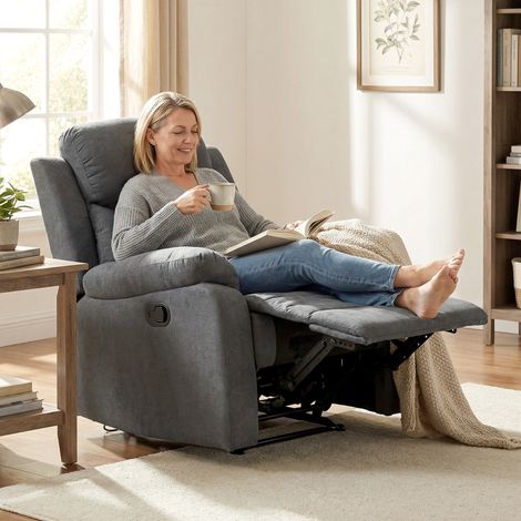 Sillón Relax Reclinable Manual con Reposabrazos y Reposapiés Carga 150 kg para Salón Dormitorio Gris (1/5)