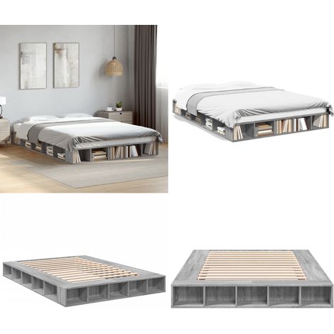 Cadre de lit sans matelas sonoma gris 150x200 cm - Cadre De Lit - Lit Double - Lit Sommier - Meuble Chambre - Literie - Home & Living (1/5)
