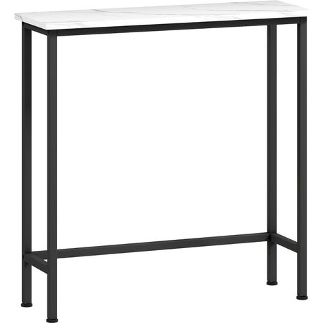 Table console noire avec plateau effet marbre, pieds réglables et dispositif anti-basculement 75 x 24 x 76 cm (1/5)