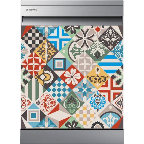 Stickers Lave vaisselle - Carreaux de ciment - 60x60 cm - Adhésif BRILLANT (1/2)