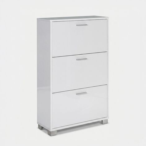 Zapatero estrecho de 3 puertas abatibles Quadrante - Blanco brillante (1/2)