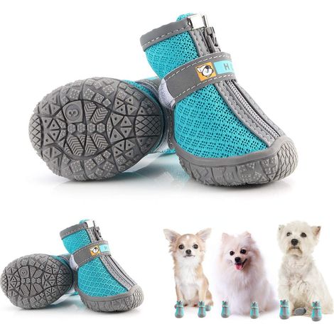 Bottes de Protection pour Chien, 4 pcs Chaussures pour Chien Respirantes avec Sangles Réfléchissantes et Semelle Antidérapante(3) Oi-FRIS