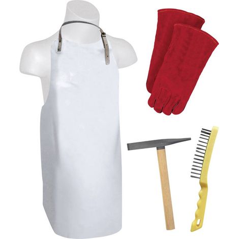 Kit Attrezzatura Professionale per Saldatore: Grembiule + Paio di Guanti + Martello + Spazzola