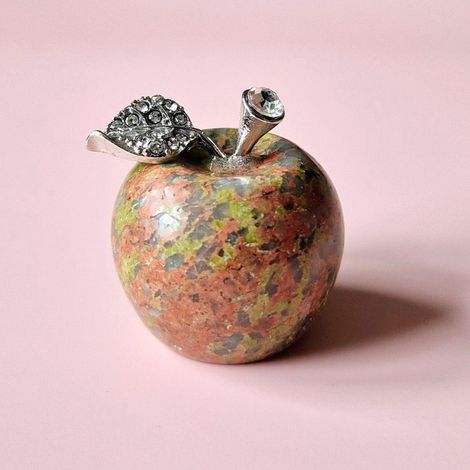 Pomme Décorative en Pierre d'Unakite Naturelle et Strass pour Intérieur 3 x 3 cm - PANGIVO (1/3)