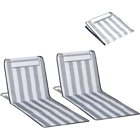 Ensemble de 2 matelas avec dossier inclinable, appui-tête et sac de transport 134 x 48 x 33-43 cm Blanc et gris pour rangement extérieur d'outils, accessoires de jardin et matériel d'entretien, str...