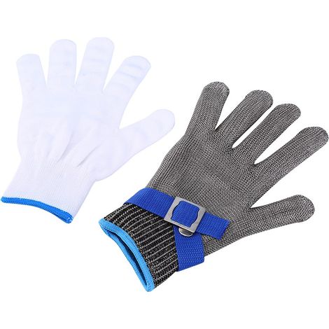 Gants en fil d'acier inoxydable, boucle bleue, taille L (1/4)