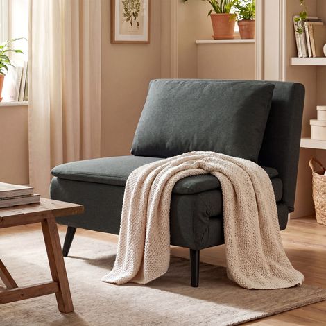 Canapé-lit 3-en-1 en lin gris foncé, dossier inclinable, ressorts S, pieds métalliques, convertible en sofa-lit pliable. (1/5)