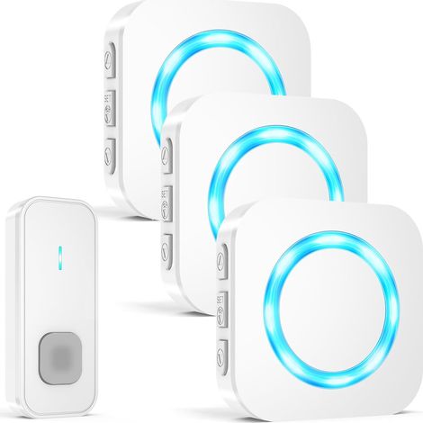 Sonnette sans Fil avec 1 Émetteur et 3 Récepteurs, Sonnette sans Fil Exterieur Etanche, Portée Élevée de 400 m, Étanche IP55, 55 Sonneries, 5 Niveaux de Volume avec Flash LED (1/5)