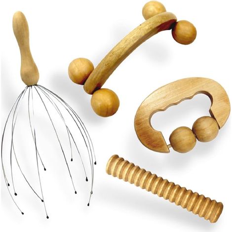Kit Massage 4 Pièces - Bois Naturel - Tête Dos Pieds Multi-usage - Détente Corps Complet (1/5)