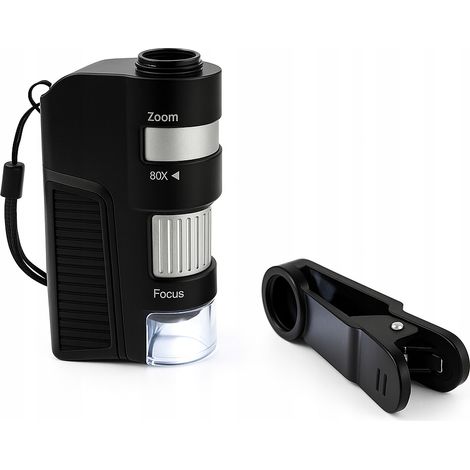 Microscopio tascabile portatile per bambini, scientifico, mini, 80-150x, con supporto (1/5)