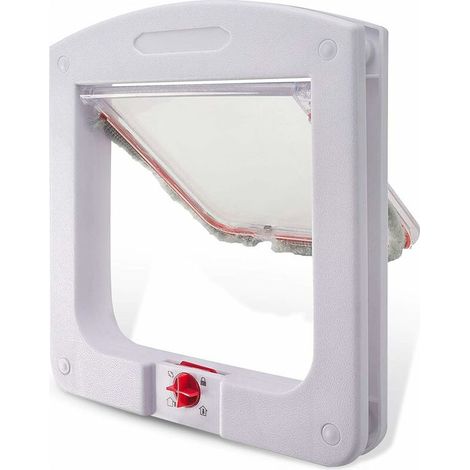 Chatière pour Chat Chiens Petit Chatière Porte Puce 4 Voies verrouillable Facile à Installer Blanc (1/5)