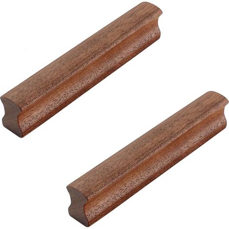 Lot de 2 poignées de porte en bois de noyer massif avec vis - Espacement des trous : 96 mm - Pour armoire, penderie, tiroir (1/5)