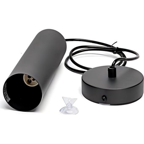 Suspension lumineuse métal noir cylindrique, douille GU10, style moderne, éclairage tendance pour salon cuisine