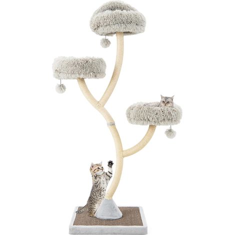 COSTWAY Árbol para Gatos Altura 178 cm, Torre para Gatos con Marco de Soporte de Metal, Tablero Rascadores de Sisal, 3 Plataformas, Bolas Colgantes, Juguete de Gatos de 4 Niveles (gris) (1/5)