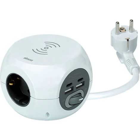 Base múltiple combiball carga inalámbrica + 3 tomas (2pt+t) + 2 usb a + 2 usb c. blanca (1/2)