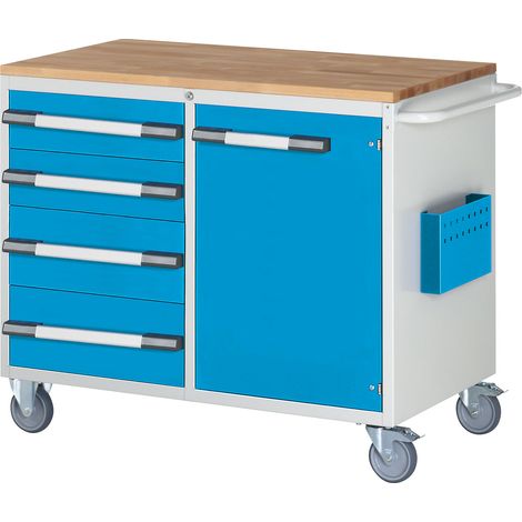 eurokraft pro, Établi compact, mobile, 4 tiroirs, 1 porte, h