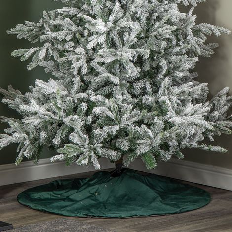 1.2m Soft Dark Green Velour Christmas Tree Skirt with Gold Star Print (1/5)