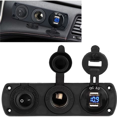 Prise allume-cigare 12V avec chargeur double USB et interrupteur indépendant à LED bleue pour voiture (1/5)