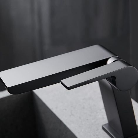 Grifo de baño en cascada, grifo de lavabo en cascada, grifo mezclador de baño en cascada con válvula de cerámica monomando ajustable de agua fría y caliente (negro)