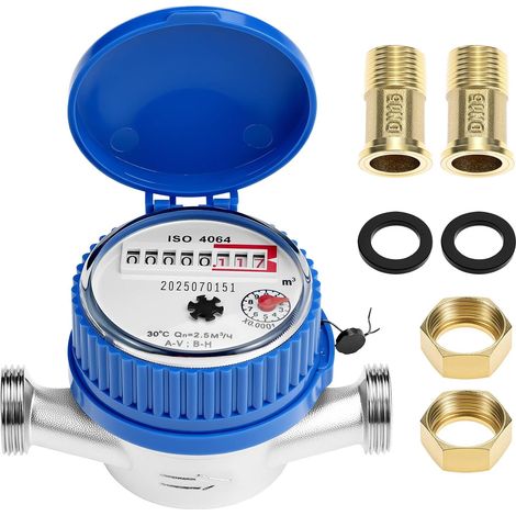 Compteur d'eau pour jardin, compteur eau froide 1/2 pouce avec couvercle de protection et connecteur en laiton, pour la maison (1/5)