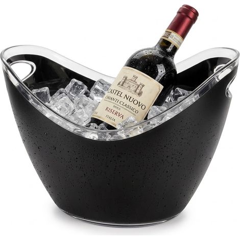 Secchiello Porta bottiglie con Ghiaccio nero Ovale Spumantiera Moderna in Plastica Resistente con Manici Integrati, 27x20x19 cm Ideale per Vino Champagne e Bottiglie Uso Casa e Bar ristorante hotel