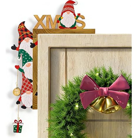 Décorations de Noël pour encadrements de Portes, Ornements festifs en Bois avec Autocollants circulaires, encadrements de Portes d'angle fantaisistes adaptés aux Murs, Portes et fenêtres (1/5)