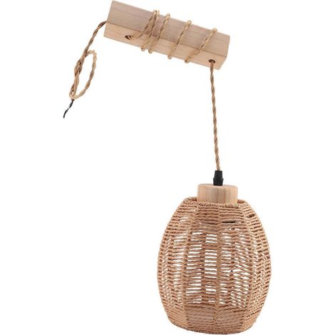 Applique murale rétro en rotin tressé et bois, lampe de chevet vintage pour salon, décoration de chambre - B (1/5)