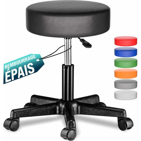 Casaria – Tabouret de bureau réglable en hauteur 46-60 cm – Pivotant 360° – Rembourrage épais similicuir – Supporte jusqu'à 150 kg