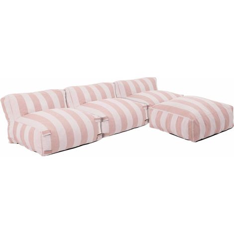 Salon de jardin modulable avec 3 chauffeuses et 1 pouf rayé poudré - Mixi